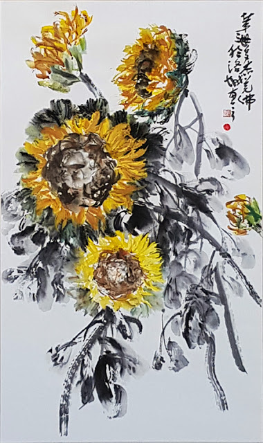 第三世多杰羌佛水墨作品《向日葵》